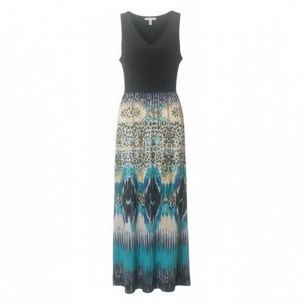 Faded Glory Maxi‎ Sundress Black Blue Animal Print Women's Medium 8-10